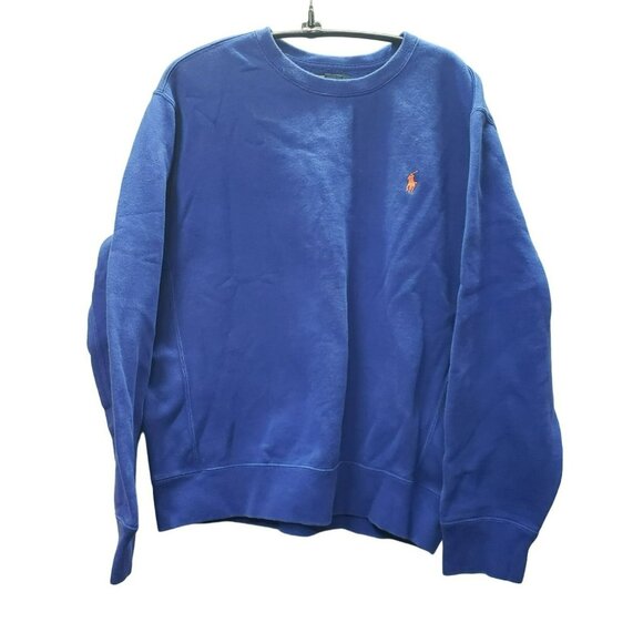 Polo By Ralph Lauren Crewneck Sweatshirt Large, Blue w Orange Pony, Cotton Blend - Picture 1 of 7